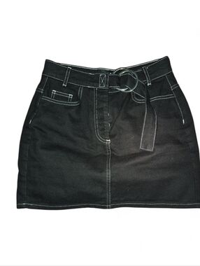 BDG Black Mini Skirt Size S with White Topstitching and Belt